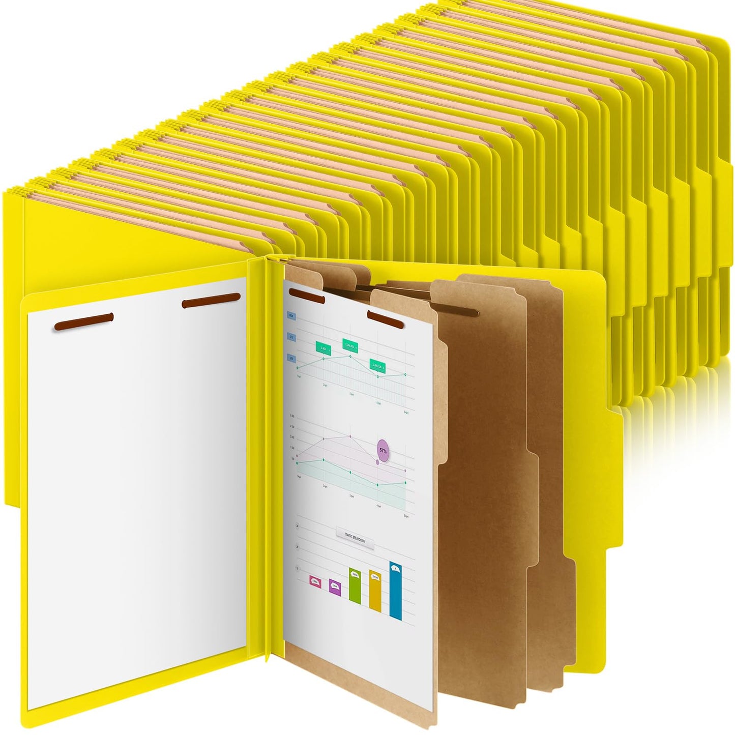 Skyygemm 60 Pcs Classification Folders Letter Size, 3 Divider Pressboard File Folder with Fasteners, Expanding File Organizer Bulk for Documents, Projects, Reports, School Teacher, Office (Orange)