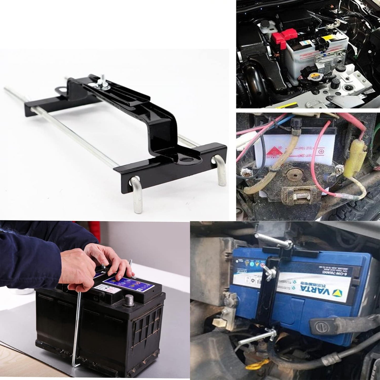 Verstellbare Batteriebefestigung, Universelle, verstellbare Batterieklemme mit J-Bolzen passend für SUV und PKW, guter Kontakt, Korrosionsbestenz. (27 cm Bolzen)