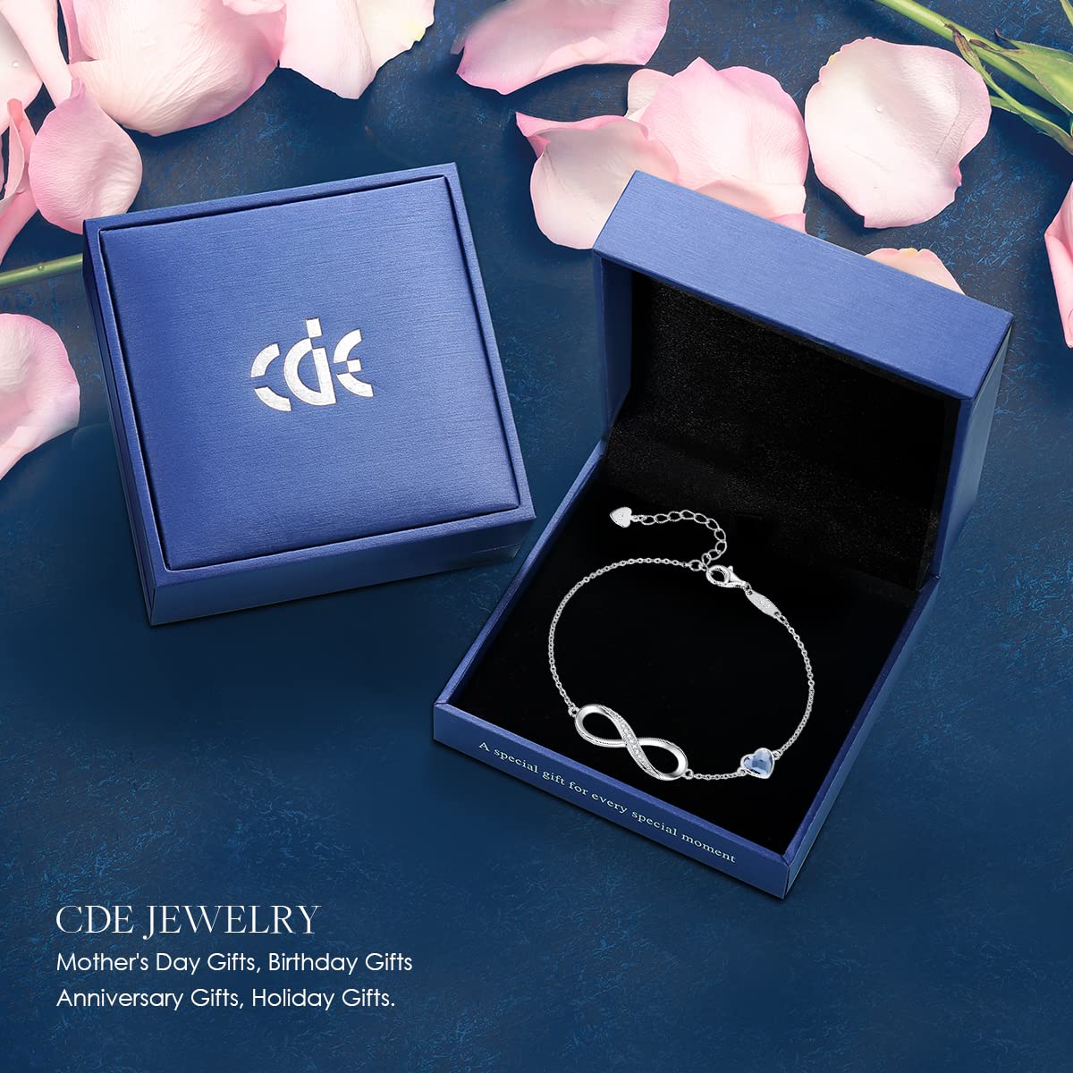 CDE Valentinstagsgeschenk Infinity Herz Geburtsstein Charm Gliederarmband für Damen 925 Sterling Silber Verstellbares Muttertags- Weihnachtsgeschenk Jubiläums- Geburtstags-Schmuck für Ehefrau Freundin Sie