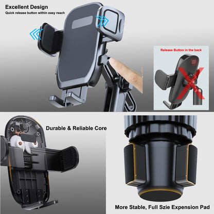 Getränkehalter-Handyhalterung, 2-in-1 Universal-Getränkehalter-Erweiterung mit langem Arm, 360° drehbarer Getränkehalter für das Auto, passend für alle 4–7 Zoll iPhone Galaxy Smartphones und die meisten LKW-Flaschen