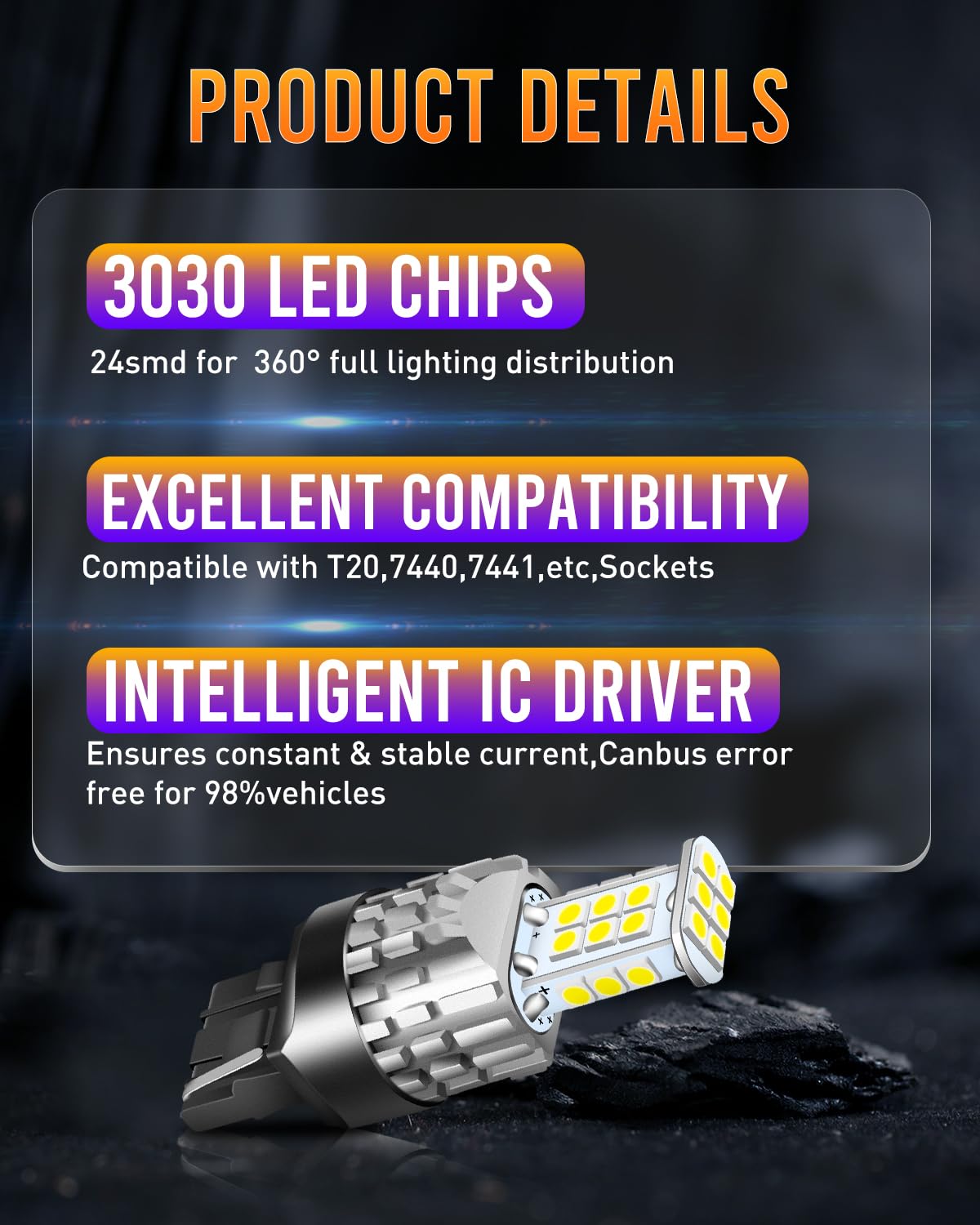 LUYED 3157 LED Bulbs Reverse Light Xenon White 1800 Lumens Super Bright 78 SMD 3056 3156 3057 4157 LED Bulbs,Used for Back Up Reverse Lights,Brake Lights,Tail Lights,Turn Signal Lights,Pack of 2