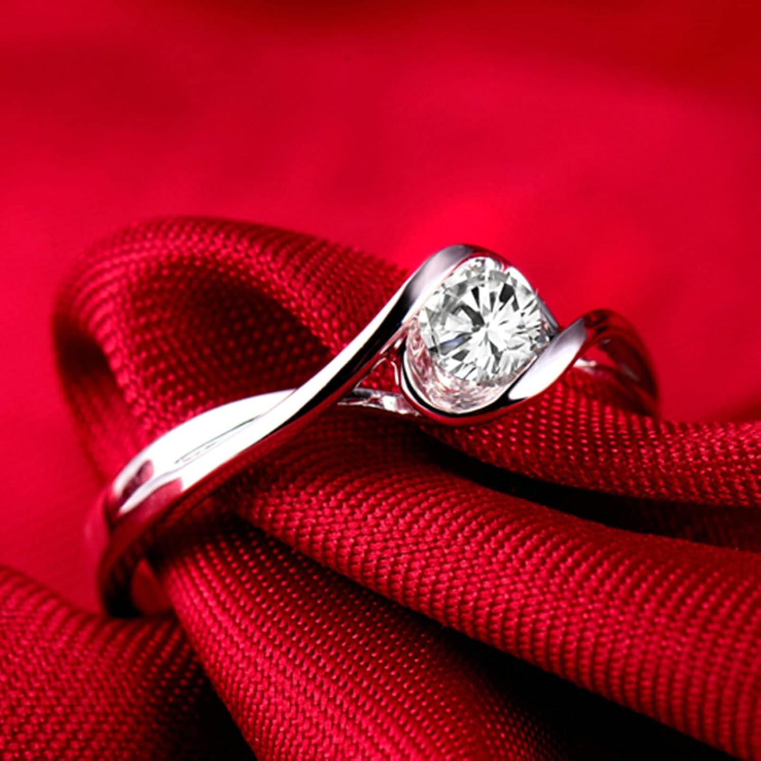 18K White Gold Rings 0.3ct Round Shape Diamond Engagement Ring for Girls