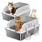 Stainless Steel Cat Litter Box, Odor Free Metal Litter Box with High Sides Lid, Open Top Low Entry Litter Pan Include Scoop Easy Cleaning Anti-Scratch Kitty Cat Box Anti-Urine Leakage, Non-Sticky