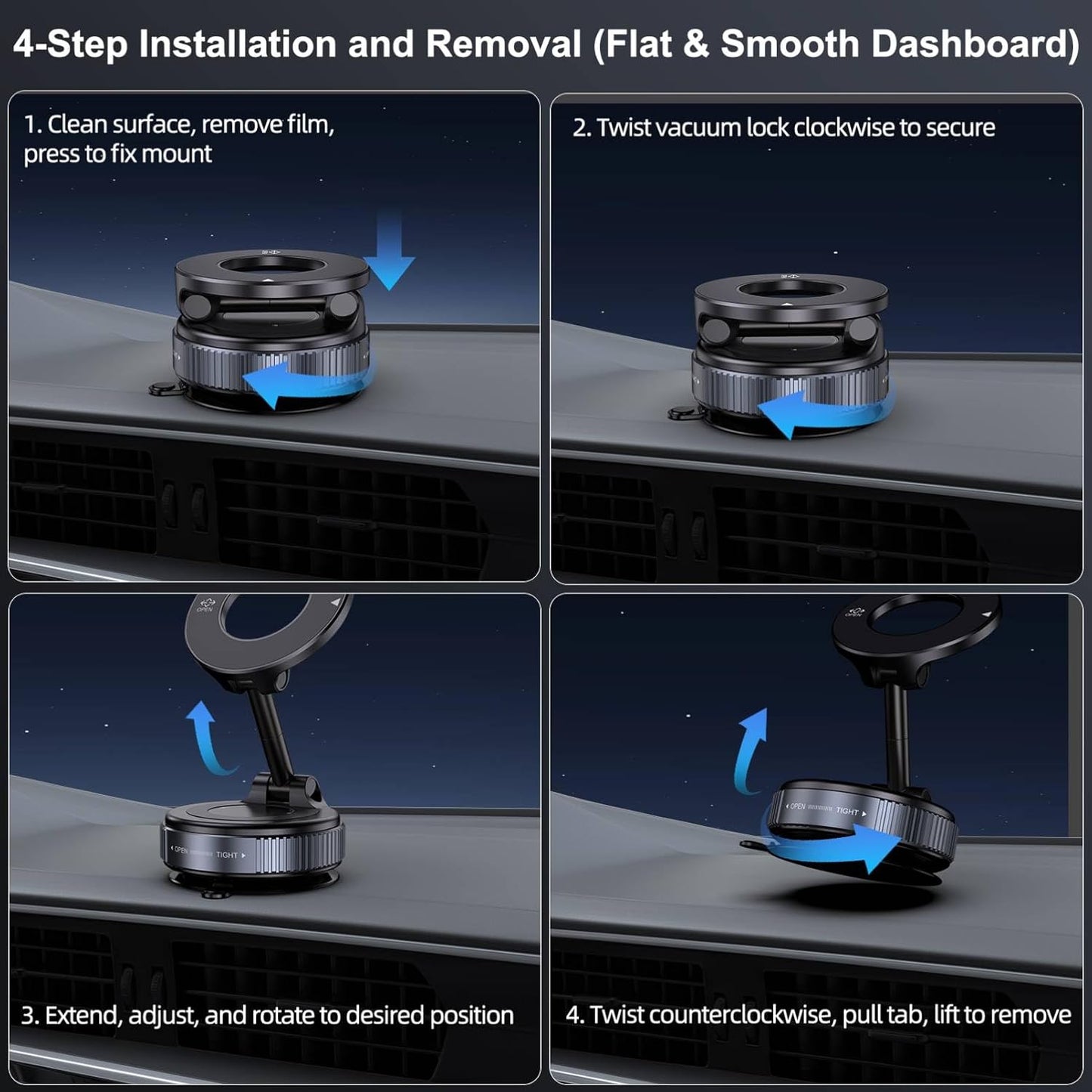 Jikasho Vacuum Magnetic Car Phone Holder for Magsafe, Hands-Free 360° Adjustable Suction Cup Phone Mount for Car/Gym/Mirror/Smooth Surface, Compatible with iPhone & Android (Black)