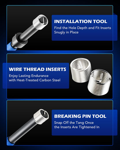 Orion Motor Tech 172pc Thread Repair Kit, Metric Thread Restorer Kit with HSS Drill Bits Taps Inserts Breakoff Installation Tools, Auto Rethreading Restorer Tool Kit in M5 M6 M8 M10 M12 Sizes