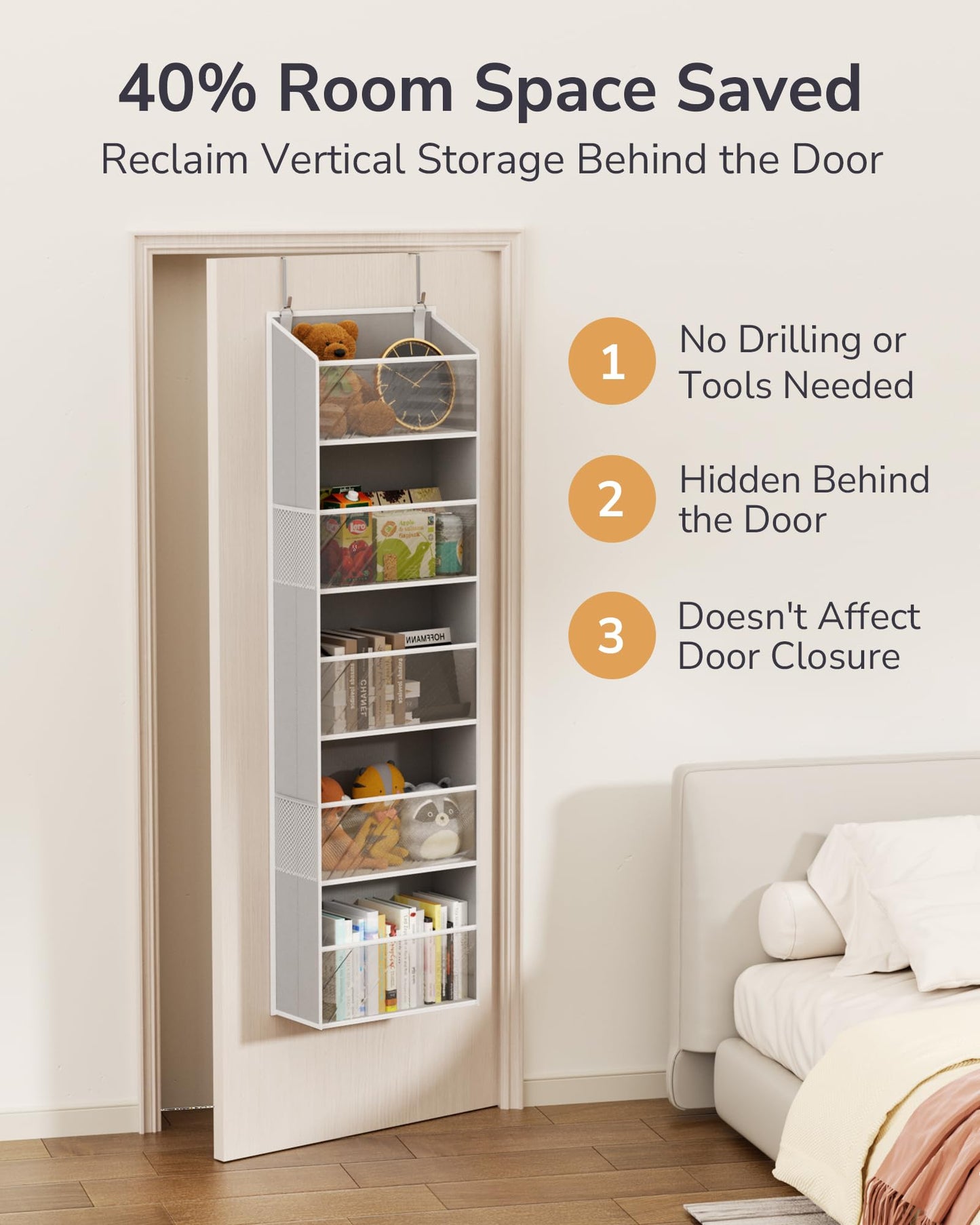 ULG Over The Door Organizer with 6 Large Pockets 12 Side Pockets, 50lbs Weight Capacity Door Hanging Organizer for Bedroom, Bathroom, Pantry, Nursery Storage, Beige