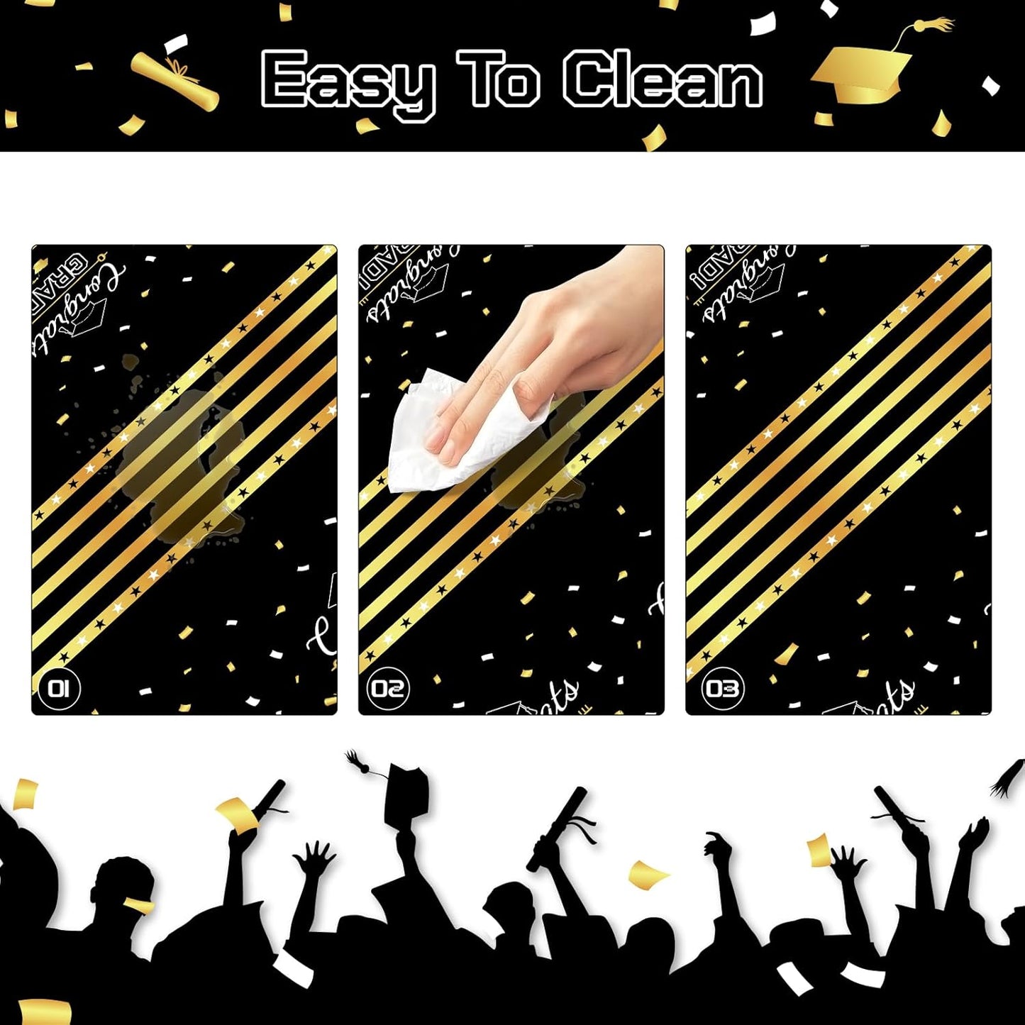 Childom 3 Pack Graduation Tablecloth,Graduation Decorations Class of 2026 Graduation Party Decorations,54"x108" Black and Gold Plastic Table Cloth Disposable Rectangle for Home,School,Party Supplies