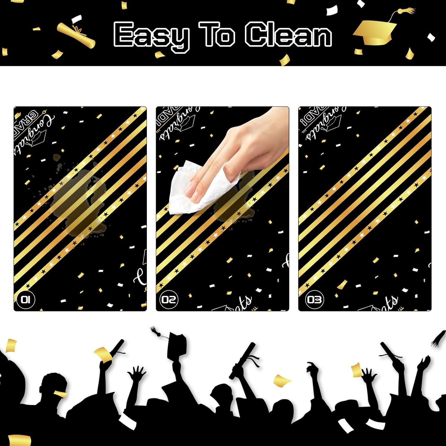 Childom 3 Pack Graduation Tablecloth,Graduation Decorations Class of 2026 Graduation Party Decorations,54"x108" Black and Gold Plastic Table Cloth Disposable Rectangle for Home,School,Party Supplies