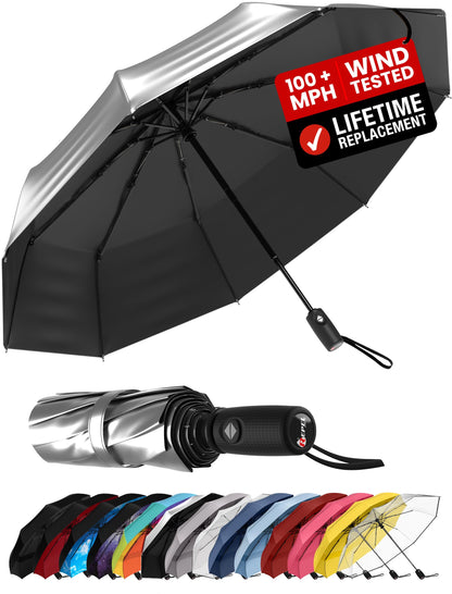 Repel Windproof Travel Umbrella - Compact & Withstands Winds up to 100MPH , Strongest Premium Auto Folding Umbrella for Rain and Sun - Durable, Light & Portable for Women & Men , Fits Backpack & Cars