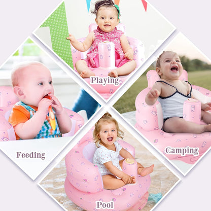 Aufblasbarer Babysitz, aufblasbarer Babystuhl für Babys ab 3 Monaten, aufblasbarer Sommerstuhl mit integrierter Luftpumpe, Baby-Bodensitz zum Sitzenlernen, Spielen, Campen, Orange