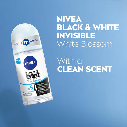 NIVEA Black & White Invisible Clear Anti-Transpirant Roll-on Waterlily, 50ml
