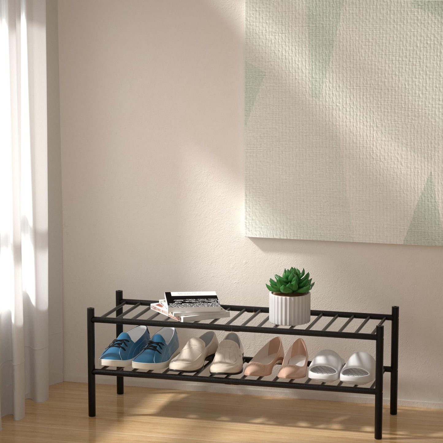 ROMGUAR CRAFT 3 Tier Bamboo Shoe Rack for Closet Free Standing Wood Shoe Shelf Storage Organizer for Entryway Small Space Stackable 27"x11"x20" (Natural)