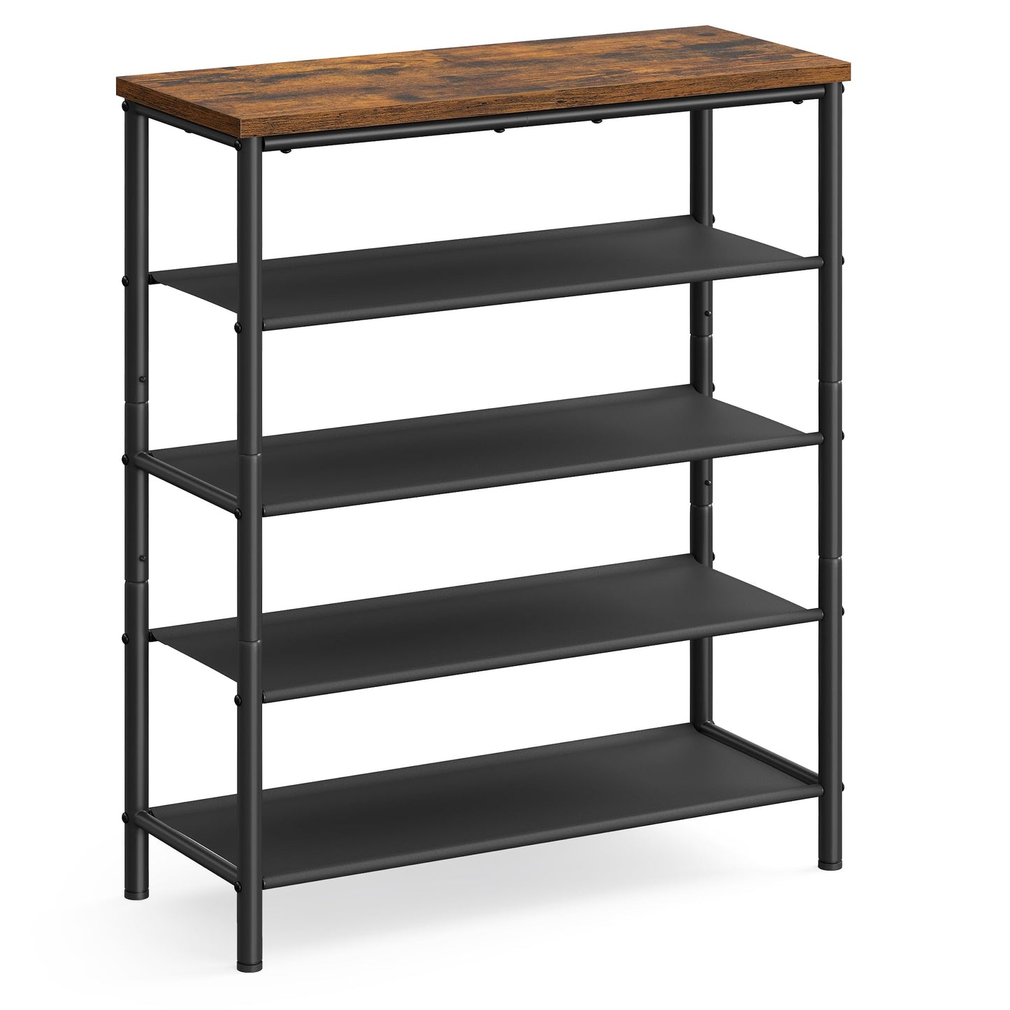 VASAGLE Shoe Rack, 4-Tier Shoe Storage Organizer for Entryway and Closet, Holds 9-12 Pairs of Shoes, 3 Fabric Shelves, Steel Frame, Industrial, Rustic Brown and Black ULBS035B01