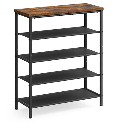 VASAGLE Shoe Rack, 4-Tier Shoe Storage Organizer for Entryway and Closet, Holds 9-12 Pairs of Shoes, 3 Fabric Shelves, Steel Frame, Industrial, Rustic Brown and Black ULBS035B01