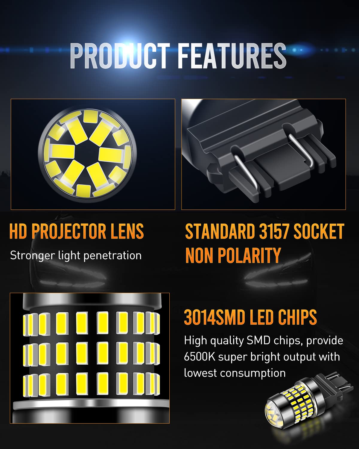 LUYED 3157 LED Bulbs Reverse Light Xenon White 1800 Lumens Super Bright 78 SMD 3056 3156 3057 4157 LED Bulbs,Used for Back Up Reverse Lights,Brake Lights,Tail Lights,Turn Signal Lights,Pack of 2