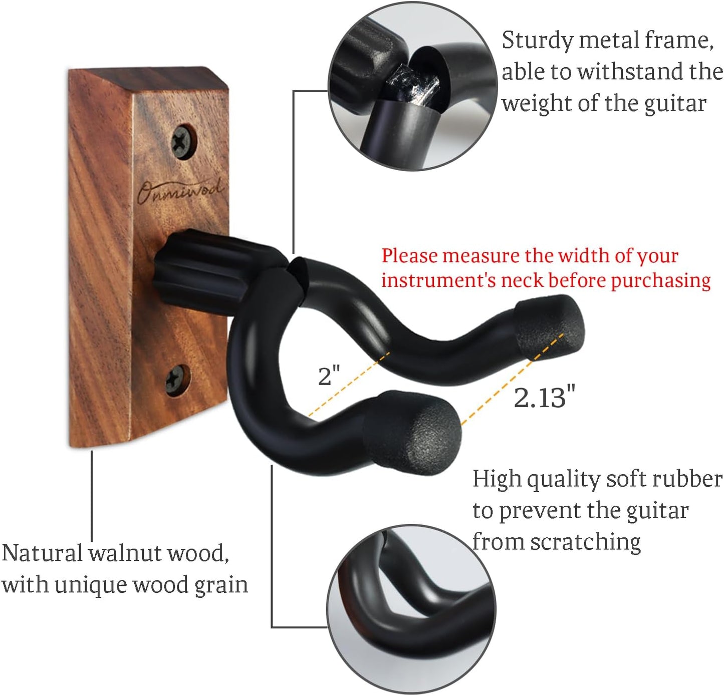 Gitarren-Wandhalterung, 2er-Pack, Gitarrenbügel aus schwarzem Nussbaumholz, U-förmige Gitarren-Wandhalterung, Gitarrenhalter-Hakenständer für Akustik-, E-Gitarre, Banjo,, Bass, Geschenk für Gitarristen, Männer, Jungen