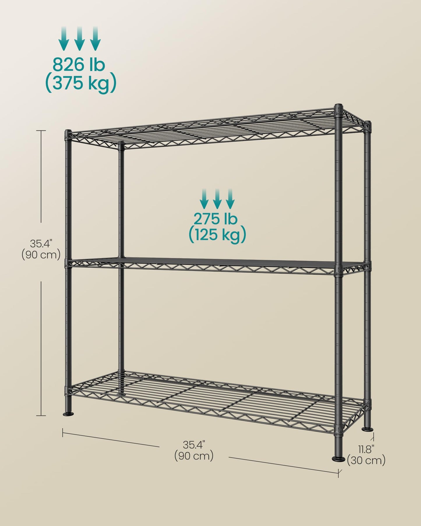 SONGMICS Storage Shelf, Small Metal Wire Shelving Unit, Adjustable Shelves, for Small Spaces, Garage, Bedroom, Living Room, Kitchen, Pantry, 5 Tier, 11.8 x 11.8 x 47.6 Inches, Ink Black ULGR123BH01