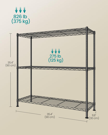 SONGMICS Storage Shelf, Small Metal Wire Shelving Unit, Adjustable Shelves, for Small Spaces, Garage, Bedroom, Living Room, Kitchen, Pantry, 5 Tier, 11.8 x 11.8 x 47.6 Inches, Ink Black ULGR123BH01