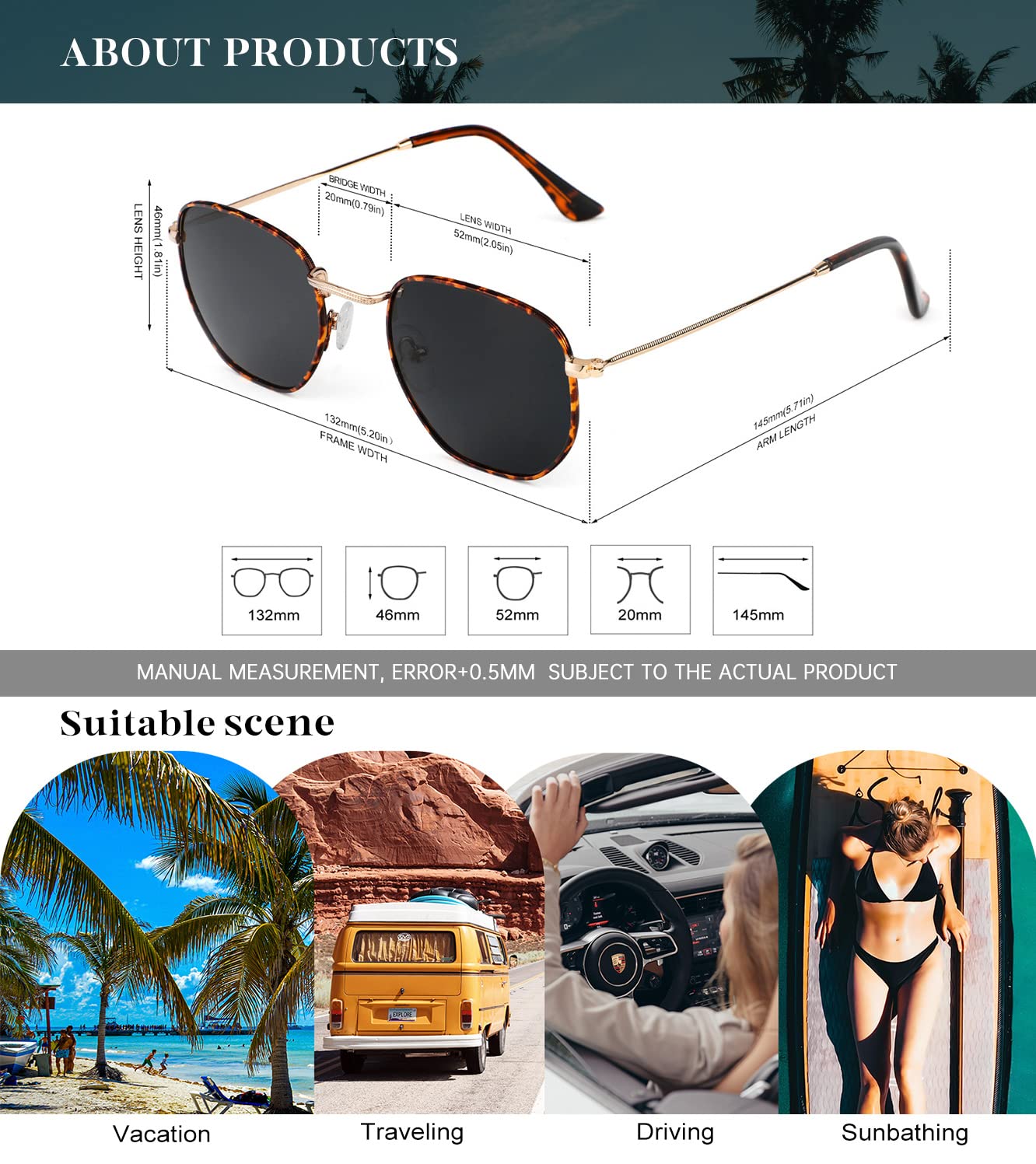 KALIYADI Sonnenbrillen für Damen und Herren Polarisiert Hexagon Damensonnenbrillen Trendy Metallrahmen UV-Schutz (Gold Rahmen Grau Linse)