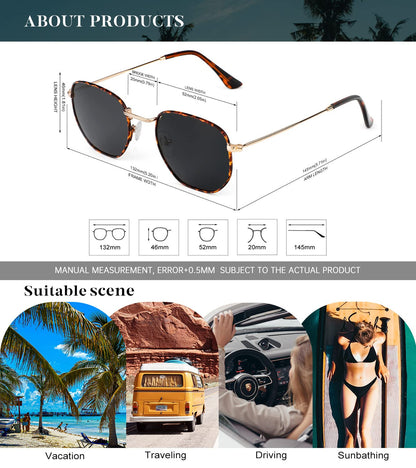KALIYADI Sonnenbrillen für Damen und Herren Polarisiert Hexagon Damensonnenbrillen Trendy Metallrahmen UV-Schutz (Gold Rahmen Grau Linse)