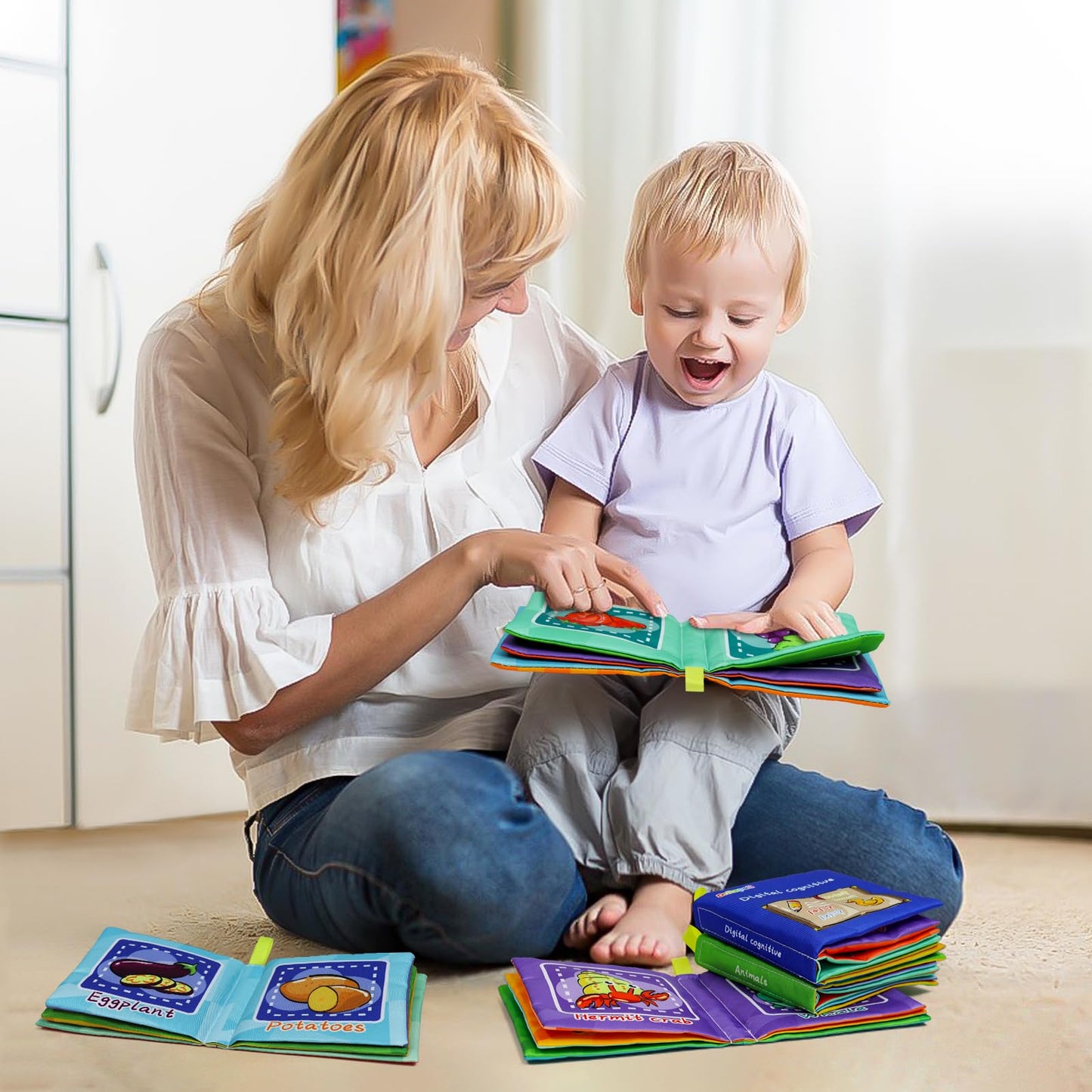 Dr.Rapeti Stoffbücher Babybücher Badebücher 6er-Pack für Babys Kleinkinder Kinder Raschelnd Quietschend Waschbar Beißfest Ungiftig Frühpädagogisch Geschenkbar