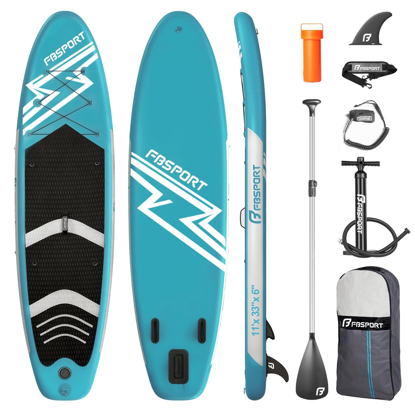 FBSPORT 11' Premium Stand Up Paddle Board, Yoga Board with SUP Accessories & Carry Bag | Wide Stance, Surf Control, Non-Slip Deck, Leash, Paddle and Pump for Youth & Adult