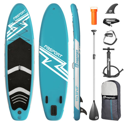 FBSPORT 11' Premium Stand Up Paddle Board, Yoga Board with SUP Accessories & Carry Bag | Wide Stance, Surf Control, Non-Slip Deck, Leash, Paddle and Pump for Youth & Adult