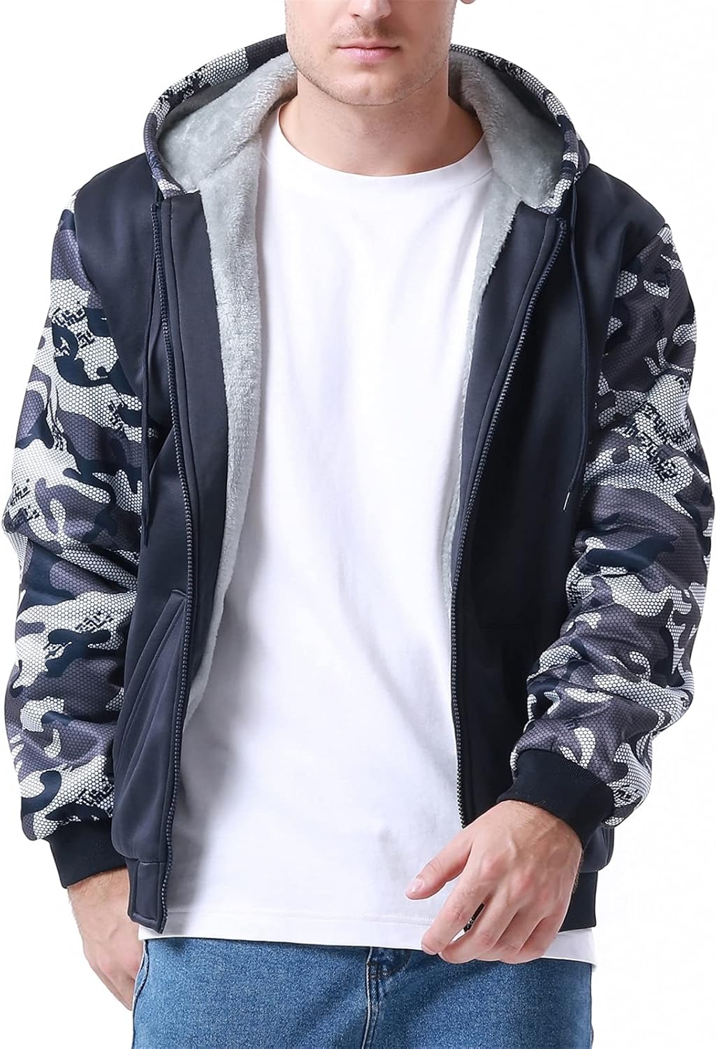 Herren-Hoodie, schweres Fleece-Futter, verdickt, warm, mit Kängurutasche für Outdoor und Freizeit