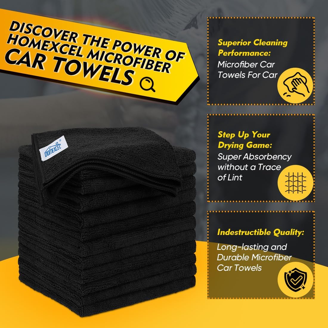 HOMEXCEL Mikrofasertuch 12er-Pack, 31,75 x 31,75 cm Mikrofasertücher für Autos, ultra-saugfähiges Autowaschtuch, fusselfreie, streifenfreie Reinigungstücher für Auto, Küche und Fenster (Grau)