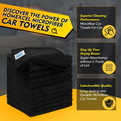 HOMEXCEL Mikrofasertuch 12er-Pack, 31,75 x 31,75 cm Mikrofasertücher für Autos, ultra-saugfähiges Autowaschtuch, fusselfreie, streifenfreie Reinigungstücher für Auto, Küche und Fenster (Grau)