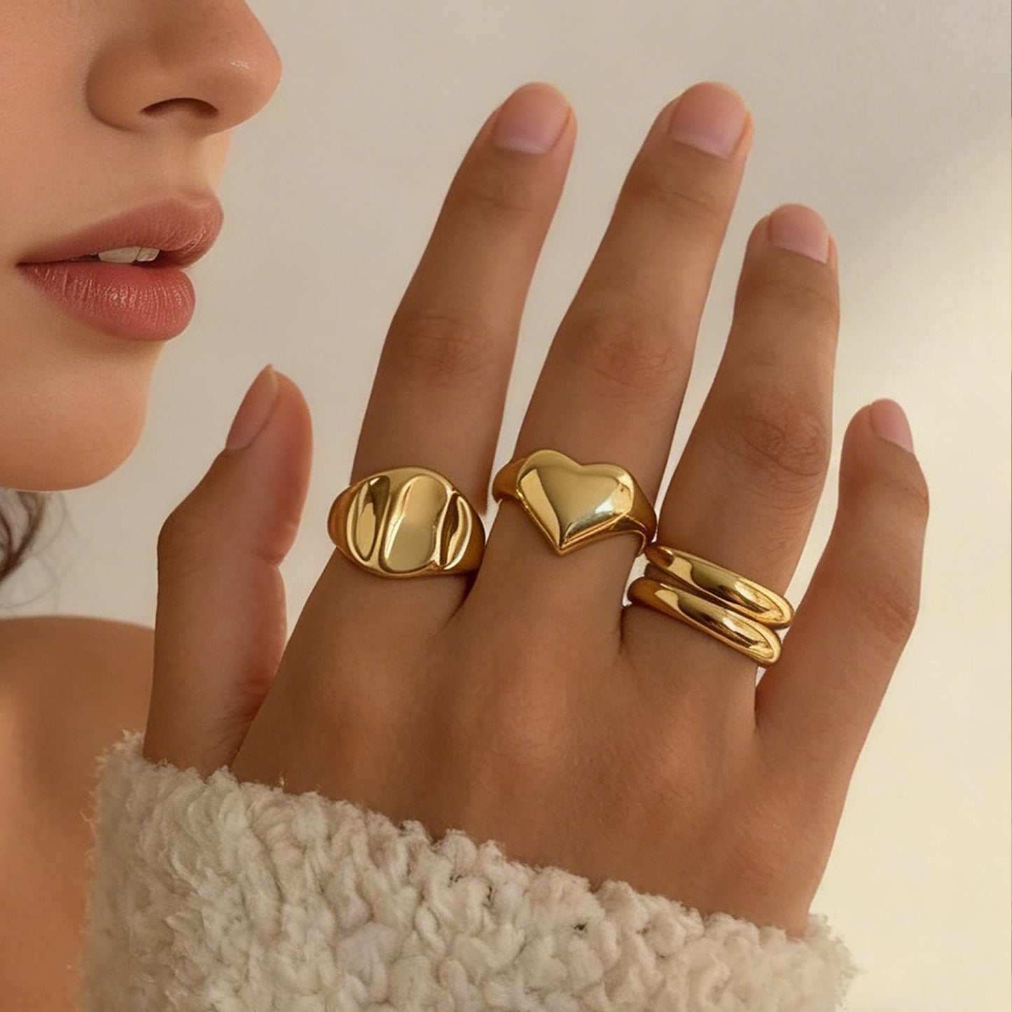 YEEZII Chunky Gold Rings for Women Non Tarnish, 18K Gold Plated Stackable Thumb Ring, Statement Women Rings Set