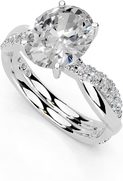 Oval Cut Lab Grown Diamond IGI Certified 4 Prong Fancy Engagement Ring in 14K Gold, Platinium for Women (1.0-5.0 Ct, F-G Color, VS1-VS2 Clarity)