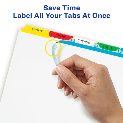 Avery 8 Tab Dividers for 3 Ring Binder, Easy Print & Apply Clear Label Strip, Index Maker Customizable Multicolor Tabs, 25 Sets (11424)