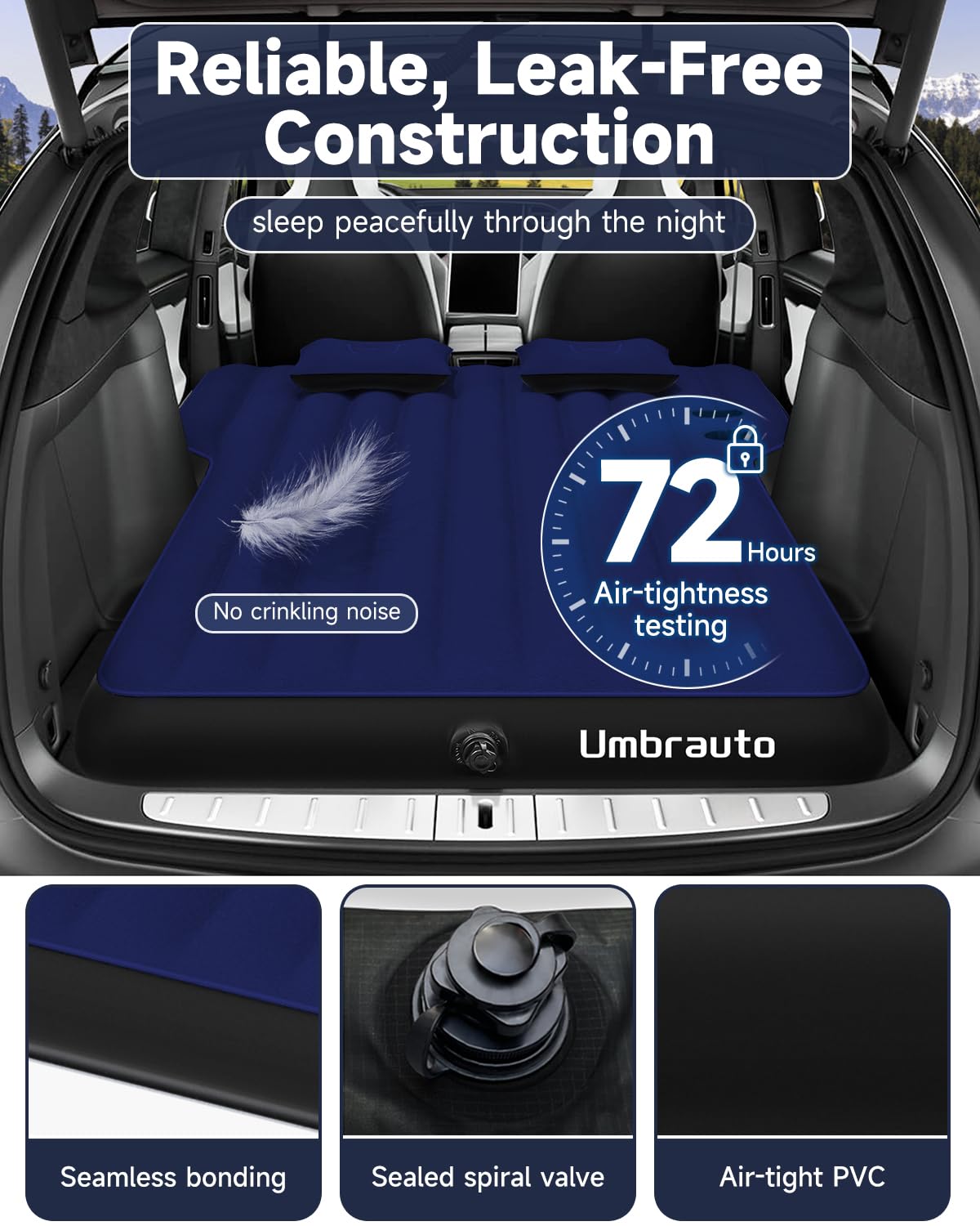 Umbrauto Car Air Mattress Backseat| Inflatable Truck Back Seat Camping Airbed for SUV Rear Seat, Blow Up Sleeping Travel Bed for Van Trunk with Pump & Pillows