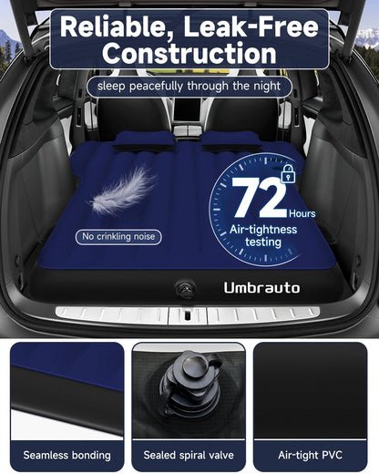 Umbrauto Car Air Mattress Backseat| Inflatable Truck Back Seat Camping Airbed for SUV Rear Seat, Blow Up Sleeping Travel Bed for Van Trunk with Pump & Pillows