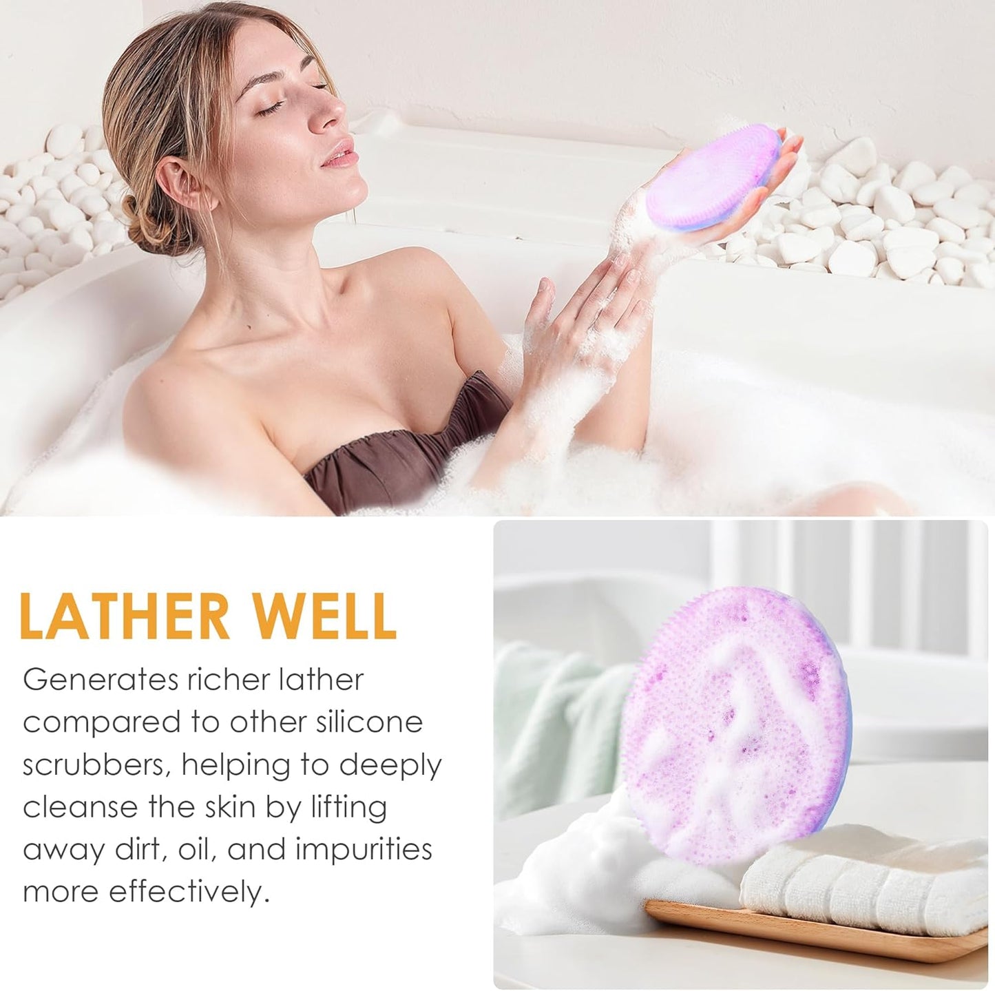 INNERNEED Duschbürste aus weichem Silikon in Lebensmittelqualität, Hand-Körperbürste zur Hautreinigung, sanftes Peeling, gute Schaumbildung (Schwarz)