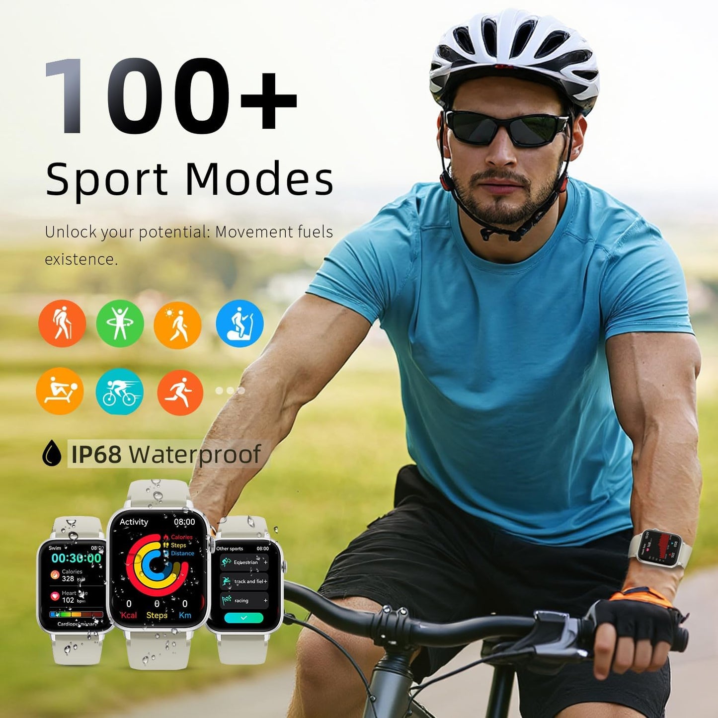 Smartwatch für Herren Damen, für Android und iPhone, 1,83" HD Touchscreen Smartwatch mit Anruf-/Wählfunktion, 112+ Sportmodi IP68 Fitness Tracker, Fitnessuhr mit Schlaf-/Schritt-/Aktivitäts-/Herzfrequenzüberwachung