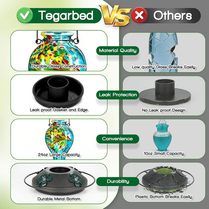 Tegarbed Hand Blown Glass Hummingbird Feeder: A Touch of Elegance for Your Backyard