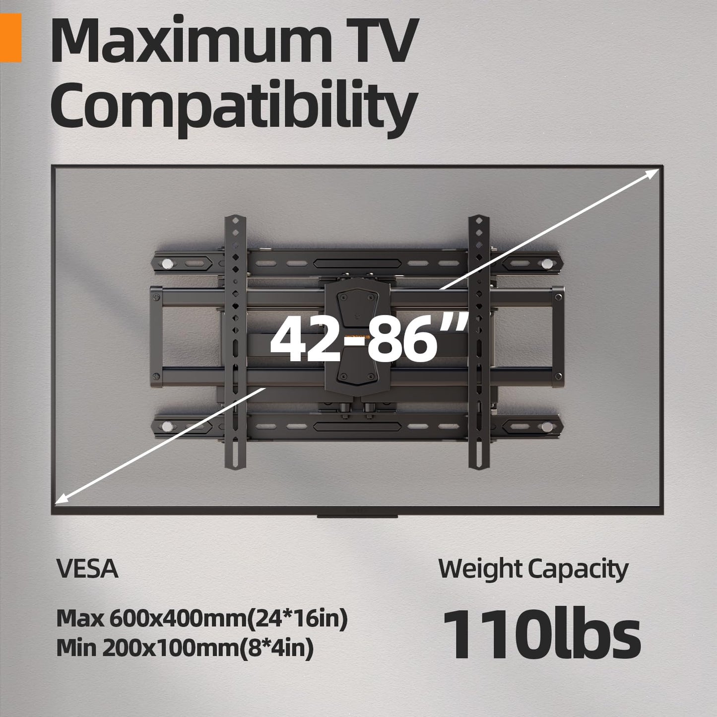 IWORKBOARD 55 65 75 85 inch Tilting TV Wall Mount for 32-90 '' TVs, Low Profile TV Mount Bracket, Safe Lock & Quick Release, Max VESA 600x400mm, 24 inch Studs,132 lbs, Fit Most 55+ 75+ 85+ 86 TVs