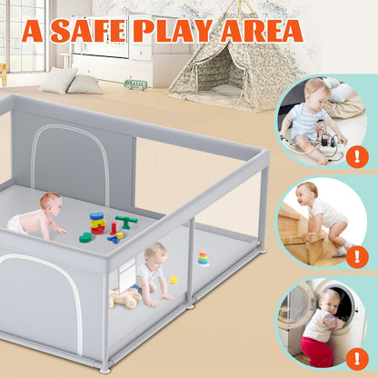 XVISHX 50 x 50 Inch Baby Playpen, Playpen for Babies and Toddlers, Baby Play Pen Playard for Indoor & Outdoor Active Center Game Fence, with Skin-Friendly Fabric and Soft Breathable Mesh, Grey
