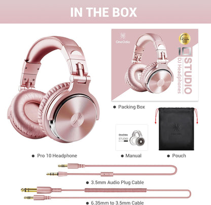 OneOdio Pro-10 Over-Ear Kabelkopfhörer für Schule Studio-Monitor & Mixing DJ Stereo-Headsets, 50mm Neodym-Treiber, Inline-Mikrofon, 3,5mm/6,35mm Klinke für Verstärker Computer Aufnahme Telefon Klavier Gitarre