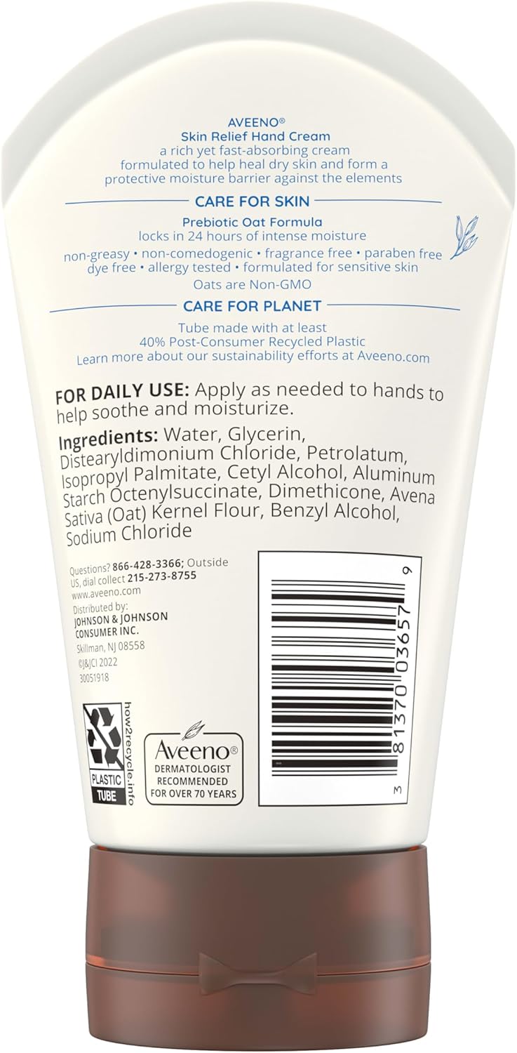 Aveeno Intense Relief Handcreme, sehr trockene Haut, Feuchtigkeitspflege, parabenfrei, empfindliche Haut, nicht fettend, 97 ml
