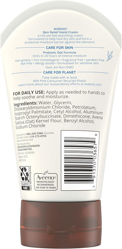 Aveeno Intense Relief Handcreme, sehr trockene Haut, Feuchtigkeitspflege, parabenfrei, empfindliche Haut, nicht fettend, 97 ml