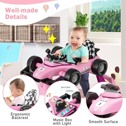 BABY JOY 4-in-1 Baby Walker, Foldable Activity Walker with Adjustable Height & Speed, Music, Lights, Anti-Rollover, Toddler Push Walker, Baby Walker with Wheels for Boys Girls 6-18 Months (Pink)