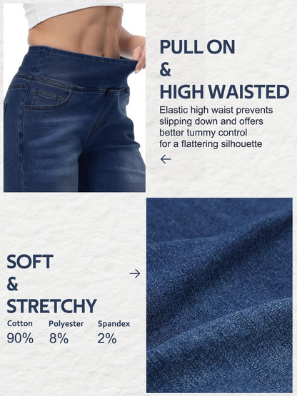 Chasehot Damen Jeans, Weites Bein, zum Reinschlüpfen, High Waist, Stretchy, Baggy, Trendy, Bauchkontrolle, Gerades Bein, Denim, Dunkelindigo Waschung-L