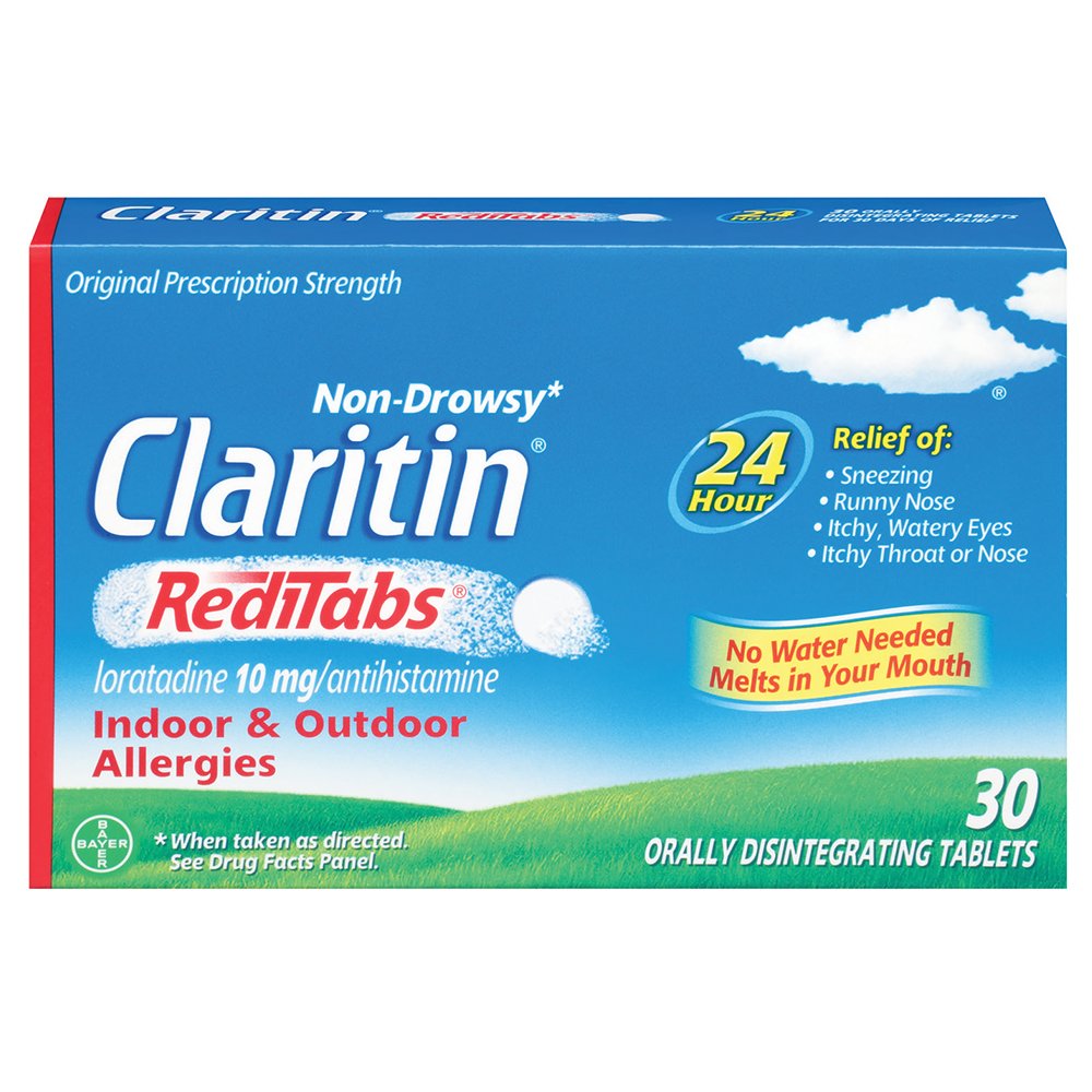 Claritin RediTabs 24 Hour Allergy Medicine, Non-Drowsy Prescription Strength Allergy Relief, Loratadine Antihistamine Tablets, 30 Count (Pack of 2)