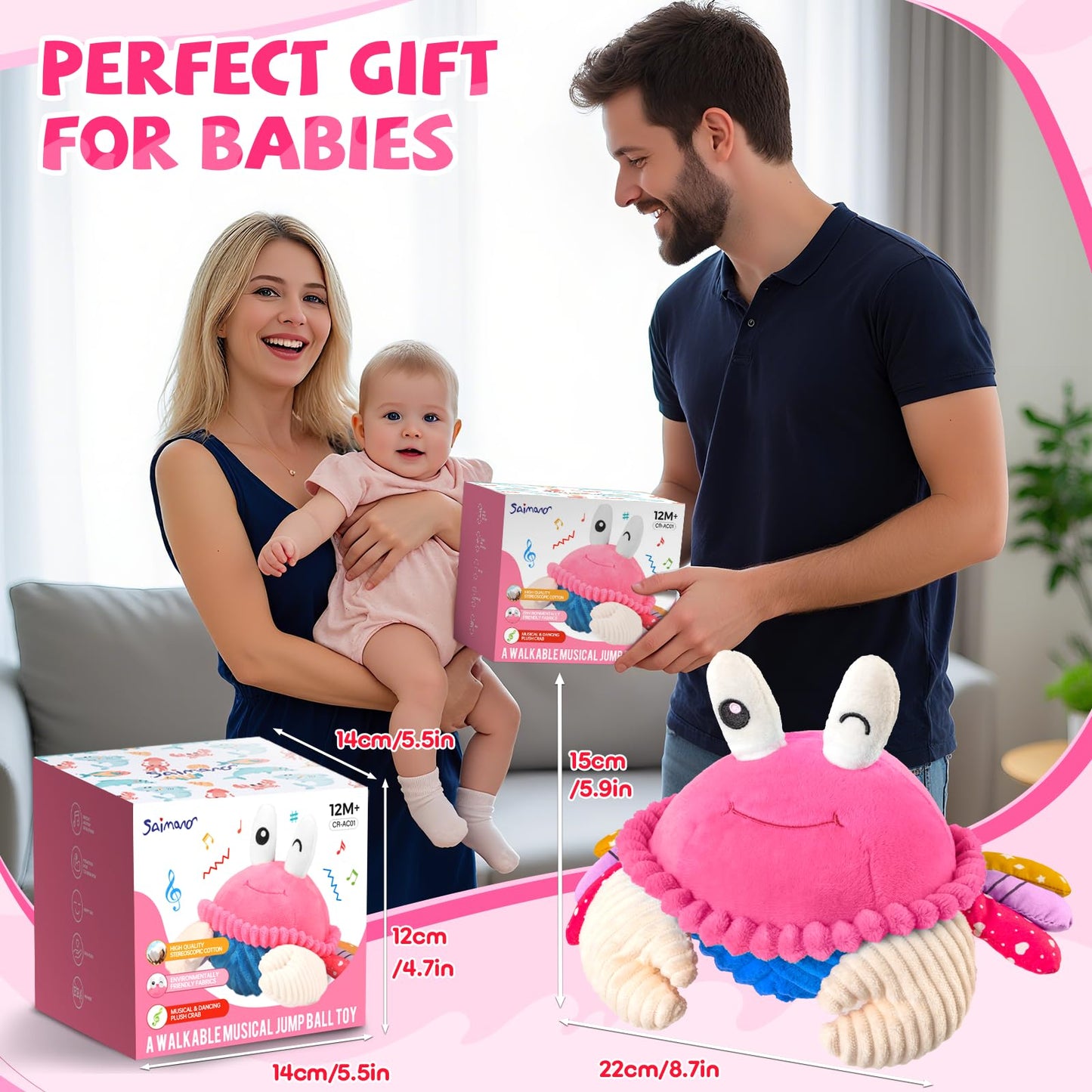 Babyspielzeug 6-12 Monate, Musikalisches Krabbelkrebs Plüschtier - 40 Lieder & Aufnahmefunktion, Tanzendes Laufendes Hüpfendes Bauchzeit Spielzeug, Sensorisches Spielzeug für Kleinkinder 1-3, Geburtstagsgeschenke für Säuglinge