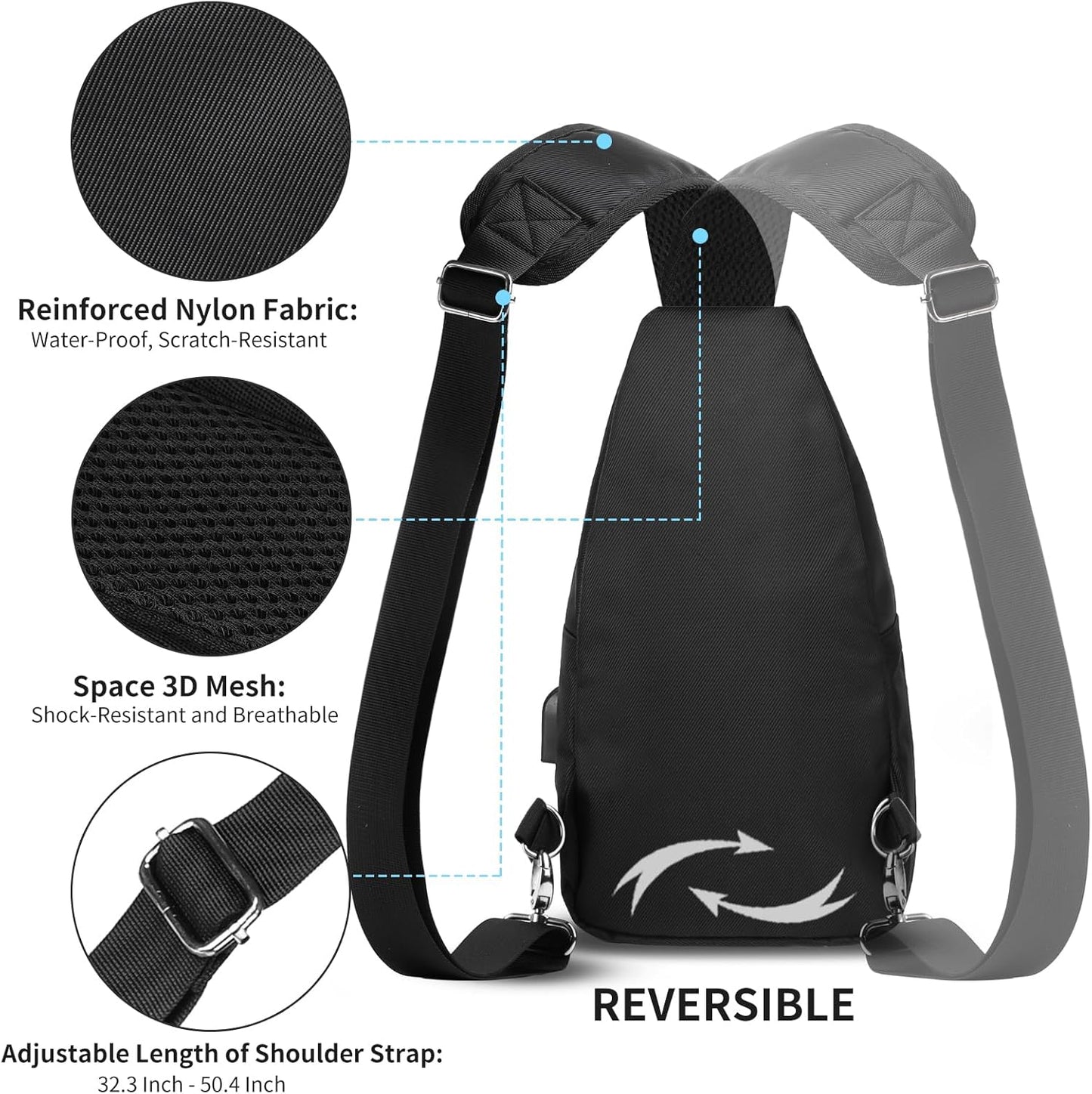 AMJ Sling Bag für Wandern und Outdoor, Umhängetasche, Reise-Brusttasche Daypack für Damen & Herren