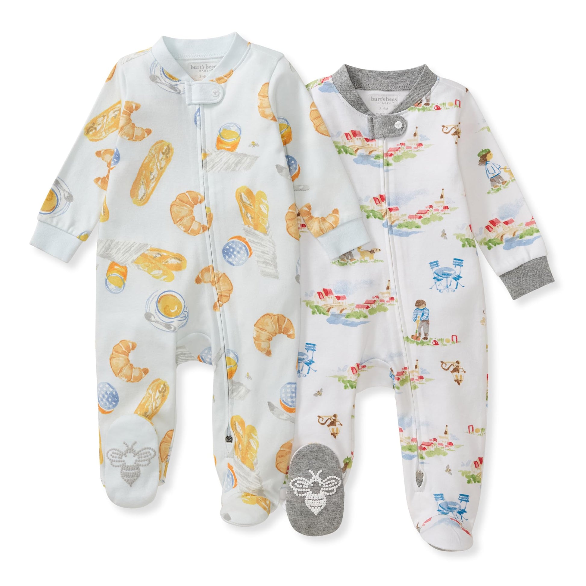 Burt's Bees Baby Boys Sleep and Play Pajamas, 100% Organic Cotton, One-piece PJs, Diagonal Zip Up Loose Fit Footie