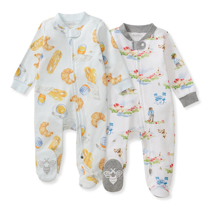 Burt's Bees Baby Boys Sleep and Play Pajamas, 100% Organic Cotton, One-piece PJs, Diagonal Zip Up Loose Fit Footie